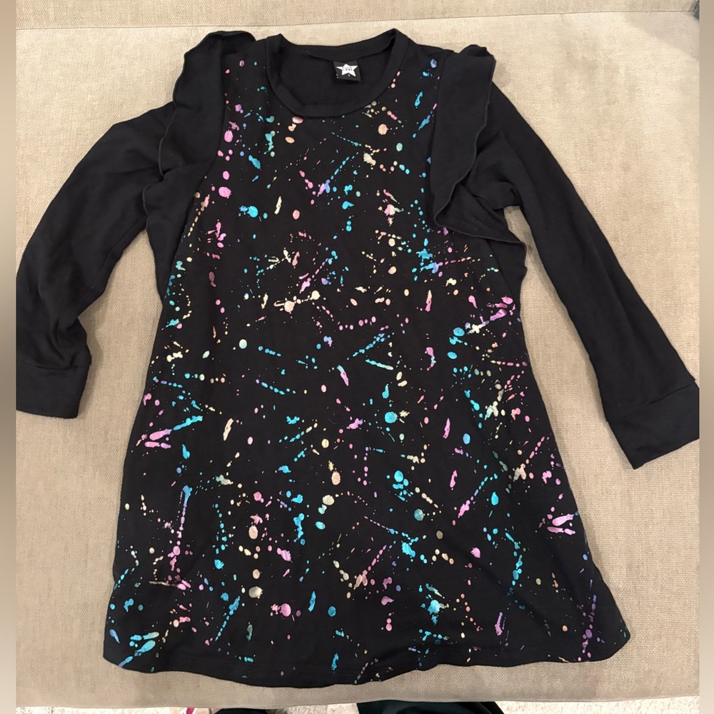 Girls' Black Paint-Splash Long Sleeve Casual Dress